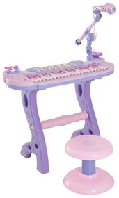 HOMCOM Piano Infantil 37 Teclas Teclado Eletrônico Brinquedo Educacional para Crianças + 3 Anos com Microfone Banco de Luzes Rosa | Aosom Portugal
