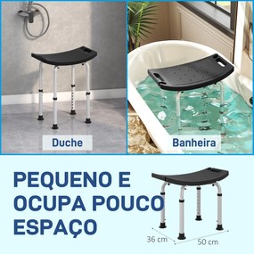 Banco de Duche com Altura Ajustável em 8 Posições com Base de Borracha Antiderrapante 50x36x39,5-56,5 cm Preto
