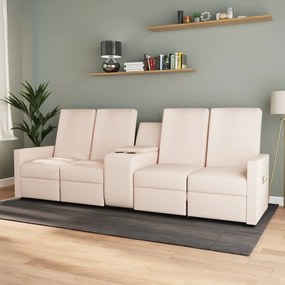 vidaXL Sofá massagens reclinável 4 lug. c/ suporte copos cor creme