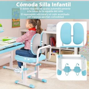 Conjunto de secretária e cadeira para crianças Mesa de estudo ajustável em altura com cadeira ergonómica Azul