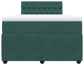 Cama boxspring com colchão 120x200 cm veludo verde-escuro