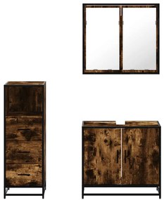 3 pcs conjunto de móveis WC madeira processada carvalho fumado