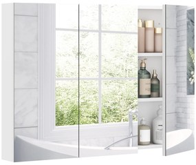 HOMCOM Armário de Casa de Banho com Espelho Armário de Parede Casa de Banho Suspenso com 3 Portas Prateleiras Ajustáveis 91,5x11,5x65 cm Branco