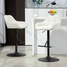 Conjunto de 2 bancos de bar com altura ajustável 52,5 x 53 x 86,5-108 cm, estofos com efeito de linho e base em aço  cor creme