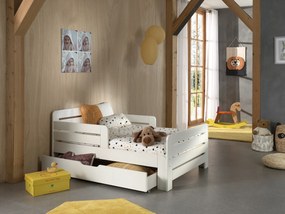 Cama infantil JUMPER transformável em 3 medidas 140, 160 e 200 cm + Estrado + Gaveta + colchão (140 + 60 cm) Branco