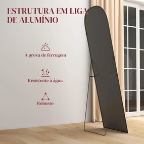 Espelho de Pé de Corpo Inteiro 60x165 cm com Estrutura de Liga de Alumínio e Suporte para Sala Quarto Preto