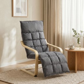 Cadeirão de Sala Estofado em Linho com Apoio para os Pés com Balanço Suave Encosto Alto Assento Amplo Cinzento