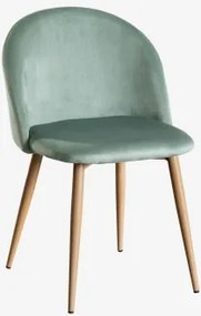 Pack De 4 Cadeiras De Jantar Estofadas E Em Aço Kana Madeira Natural & Velluto Verde Abeto & Veludo - Sklum