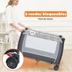 Parque infantil bebés portátil com rede amovível e ajustável, tapete muda-fraldas e rodas com fecho 127 x 63 x 110 cm