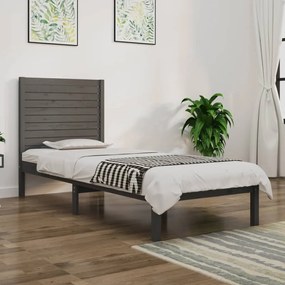 vidaXL Estrutura de cama solteiro 90x190 cm madeira maciça cinza