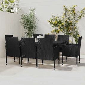 vidaXL 9 pcs conjunto de jantar para jardim vime PE preto