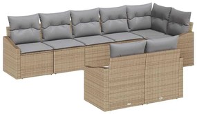 Conjunto de Sofás de Jardim de 8 Peças com Almofadas Beige em Rattan S