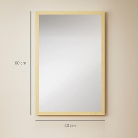 Espelho de parede retangular de 60 x 40 cm, com moldura em madeira natural, ideal para a casa de banho, sala de estar ou quarto
