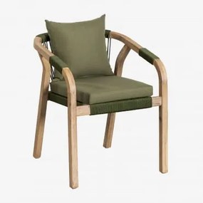 Pack De 4 Cadeiras De Jardim Com Braços Em Madeira De Acácia Dubai Castanho Acácia Rústico & Tecido Verde Exército - Sklum