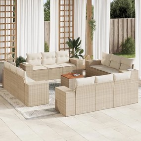 13 pcs conjunto de sofás p/ jardim com almofadões vime PE bege