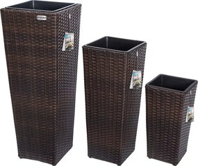 Conjunto de 3 vasos jardim para flores Polyrattan Castanho