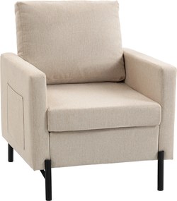 HOMCOM Poltrona de Sala Sofá 1 Lugar Acolchoado com Apoios de Braço Assento Largo e Pés em Aço 73x77x87 cm Bege | Aosom Portugal