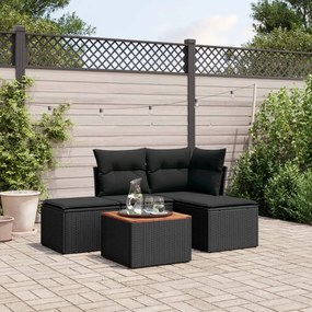 vidaXL 5 pcs conjunto sofás de jardim com almofadões vime PE preto