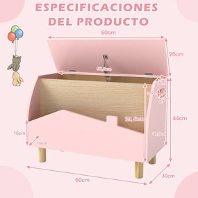 Estante de brinquedos 60 x 30 x 44 cm de madeira com baú para guardar brinquedos para crianças, estante infantil, Rosa