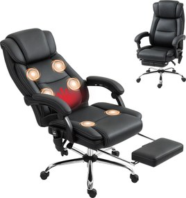 Cadeira de escritório com função de massagem e aquecimento, com altura ajustável e encosto reclinável, 67 x 72 x 111–119 cm, preta
