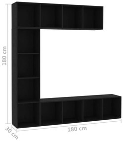 3 pcs conjunto armário de TV/estante 180x30x180 cm preto