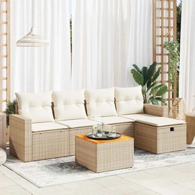 vidaXL 6 pcs conjunto de sofás p/ jardim com almofadões vime PE bege