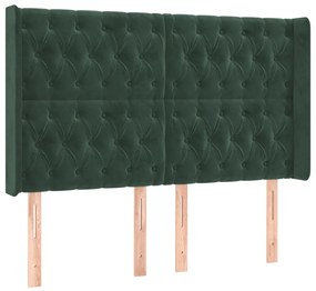 Cama box spring c/ colchão/LED 140x200 cm veludo verde-escuro