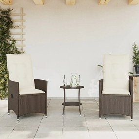 3 pcs conjunto bistrô com almofadões vime PE castanho