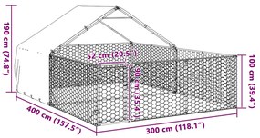 Canil exterior para cães com corredor 4x3x1,9 m aço galvanizado