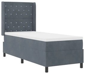 Cama Box com Colchão &amp; LED Cinza Escuro 80x200 cm Veludo