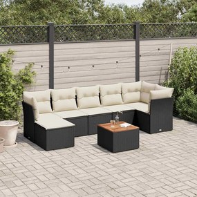 8 pcs conjunto sofás de jardim com almofadões vime PE preto