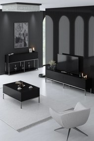 Conjunto de Mobiliário de Sala Lord – Preto e Prateado – TV Stand: 180