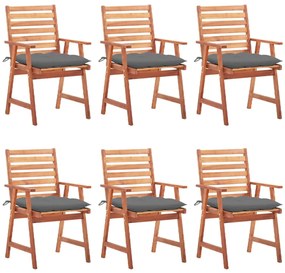 Cadeiras de jantar p/ jardim 6 pcs c/ almofadões acácia maciça