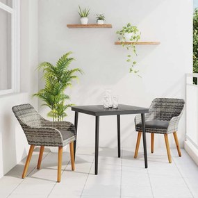 vidaXL Conjunto de Jantar para Jardim 3 Peças Cinzento em Poly Rattan