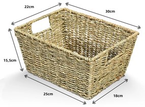 Conjunto de 4 Cestos Rectangulares em Seagrass com Pegas para Cozinha e Lavandaria 30 x 22 x 15,5 cm