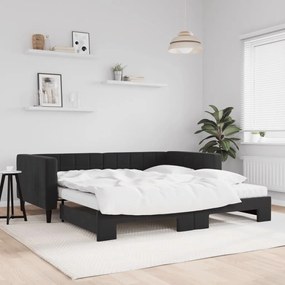 Sofá-cama com gavetão e colchões 100x200 cm veludo preto