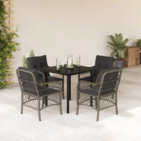 vidaXL 5 pcs conjunto de jantar p/ jardim c/ almofadões vime PE cinza