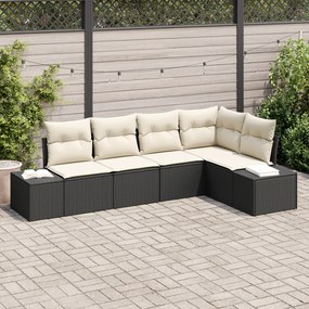 Conjunto de Sofá de Jardim de 5 Peças com Almofadas Preto Polirattan