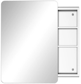kleankin Armário de Casa de Banho com Espelho Móvel Auxiliar de Parede com Porta de Correr e 3 Prateleiras de Armazenamento para Sala de Estar Cozinha Dormitório 46x12x66cm Prata