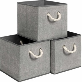 Conjunto de 3 Caixas de tecido sem tampa 30 x 30 x 30 cm, cinzentas
