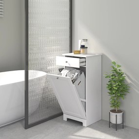 Armário de Casa de Banho com Cesto de Roupa Suja Basculante Móvel para Roupa Suja com Saco de Tecido Dobrável e Gaveta Branco 40x38x90 cm
