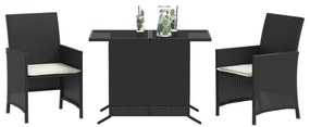 3 pcs conjunto de bistrô com almofadões vime PE preto