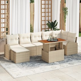 vidaXL Conjunto de Jantar de Jardim de 8 Peças com Almofadas Bege em Vime Acácia