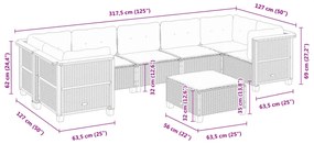 8 pcs conjunto sofás de jardim com almofadões vime PE preto