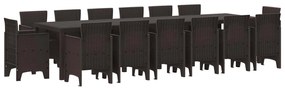 vidaXL Conjunto de Jantar para Jardim 15 pcs Castanho Rattan Polt