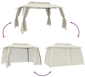 Gazebo c/ teto duplo/paredes de malha 3,93x2,93 m aço creme