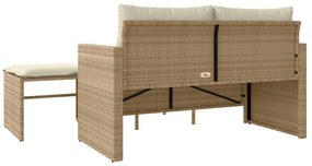 3 pcs conjunto de sofás p/ jardim com almofadões vime PE bege