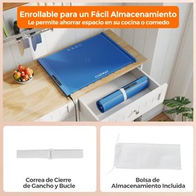 Bandeja elétrica 60 x 44 x 2 cm para aquecer alimentos com aquecimento rápido com desligamento automático e bloqueio para crianças Azul
