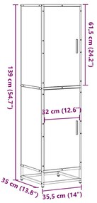 Armário alto 35,5x35x139 cm madeira e metal cinza sonoma