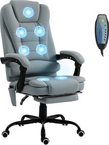 Cadeira de escritório com função de massagem, altura ajustável, encosto reclinável e comando com fio, cinzenta